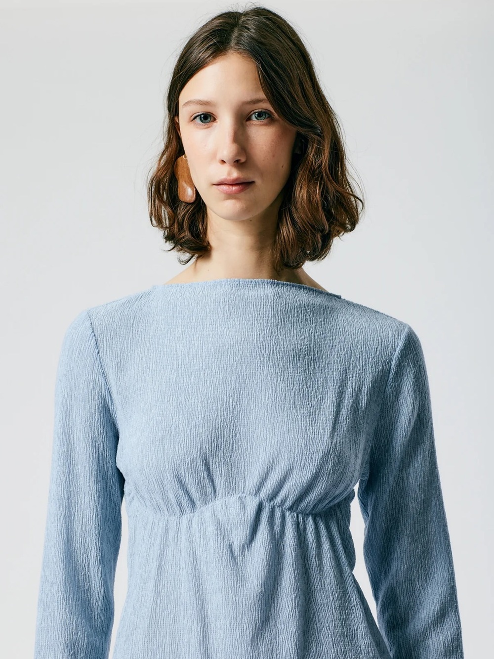 Tibi Sage Crinkle Lyocell Boatneck Shirt
